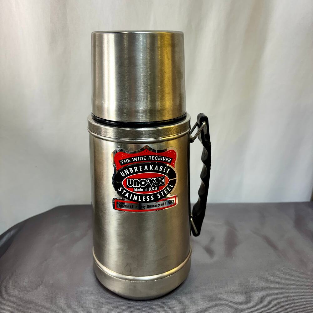 Uno-Vac VTG Wide Receiver Unbreakable Stainless Steel Thermos Made USA 1983